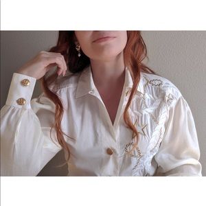 Escada Silk White Blouse Top Shirt Vintage 34 M